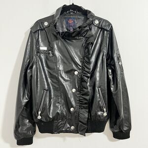 Dereon Ruffle Moto Leather Jacket Size 1X Plus Y2k 90s Assymetrical Biker Gothic